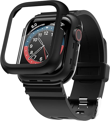 pzoz Funda de correa de reloj con protector de pantalla compatible con Apple Watch Series SE 456 de 1.732 pulgadas, cobertura completa, correa de