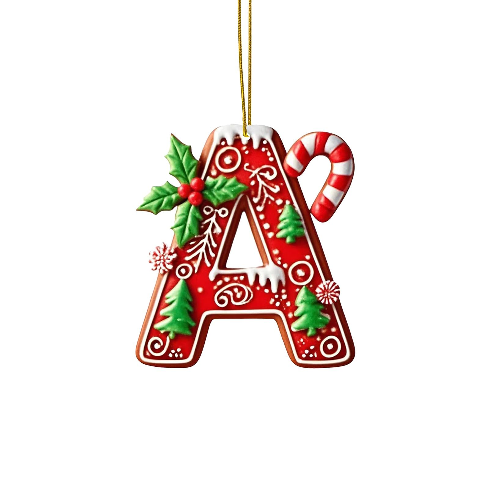 Candy Cane Letter Hanging Ornaments, Berry Pattern Mini Alphabet Hanging Pendants, A to Z Decorative Hanging Ornaments for DIY Craft Christmas
