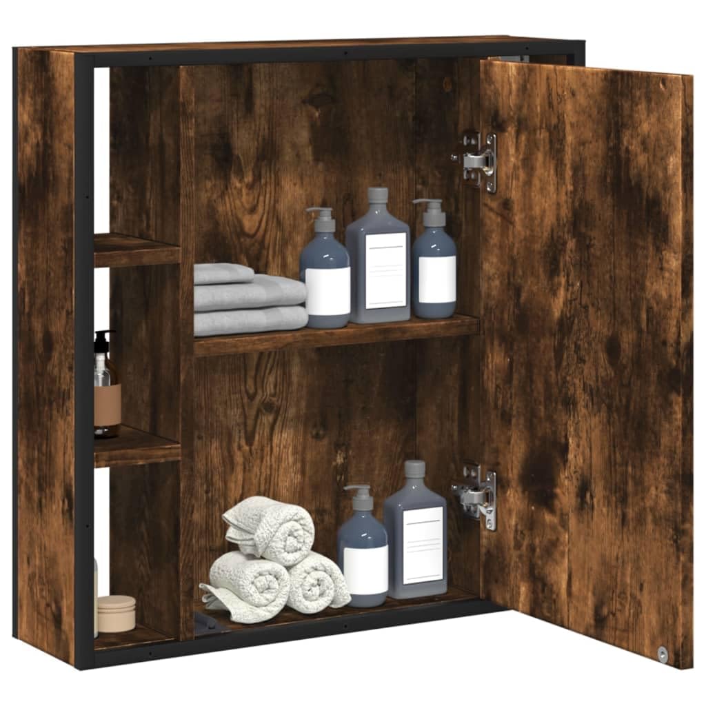 Générique Spiegelschrank für Badezimmer, Raucheiche, aus Holz, schlichtes Design mit Wandaufbewahrung für Toilettenartikel, klarer Spiegel, nicht verformt, für Make-up und Rasur