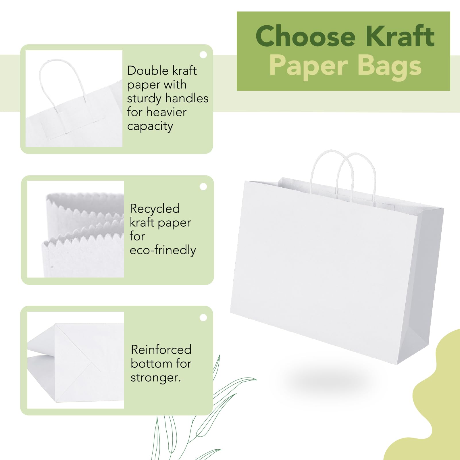 MESHA Gift Paper Bags White X-Large 16x6x12 25 Pack,Kraft Gift Bags with Handles for Shopping Birthday Party Favor Grocery Retail Merchandise Wedding Sacks