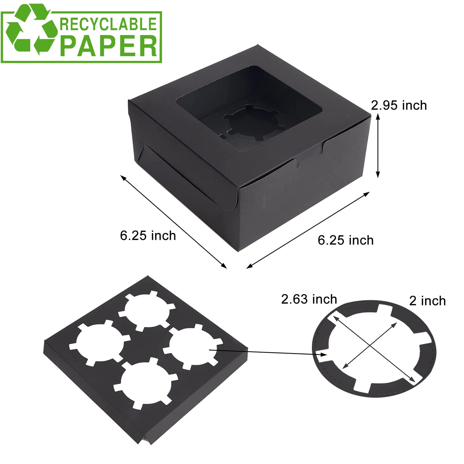 Dessert Containers 15-Pack Black Cupcake Boxes 6.3x6.3x3 Inches ...