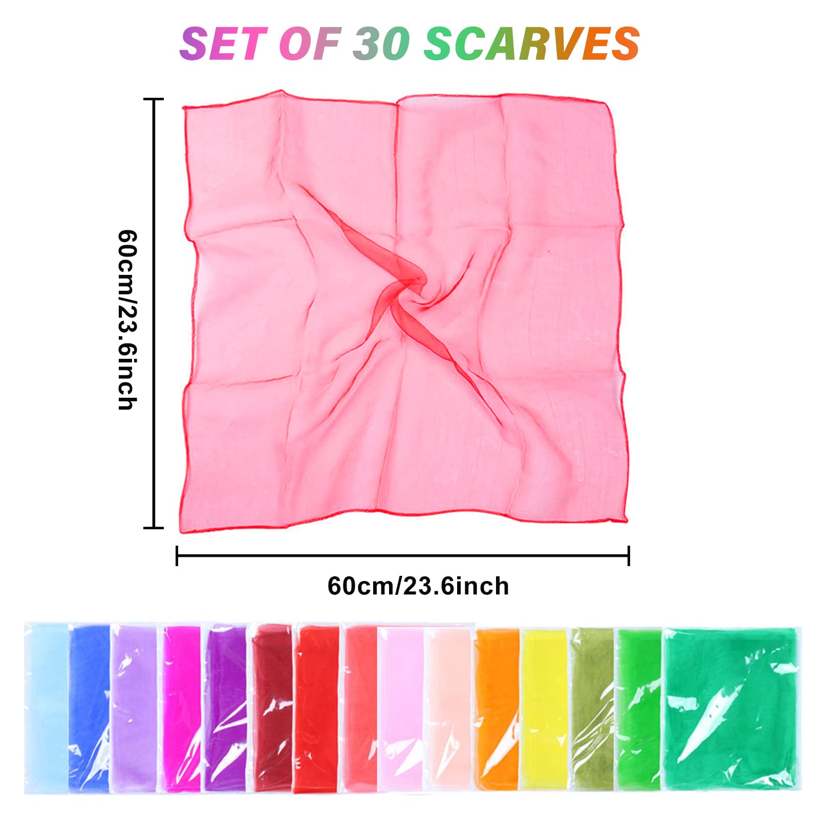 Vegena Foulards Jonglage 30 Pièces – 60 Cm Soie Synthétique, Jeux Sensoriels & Danse Enfants, Cadeau Anniversaire Motricité