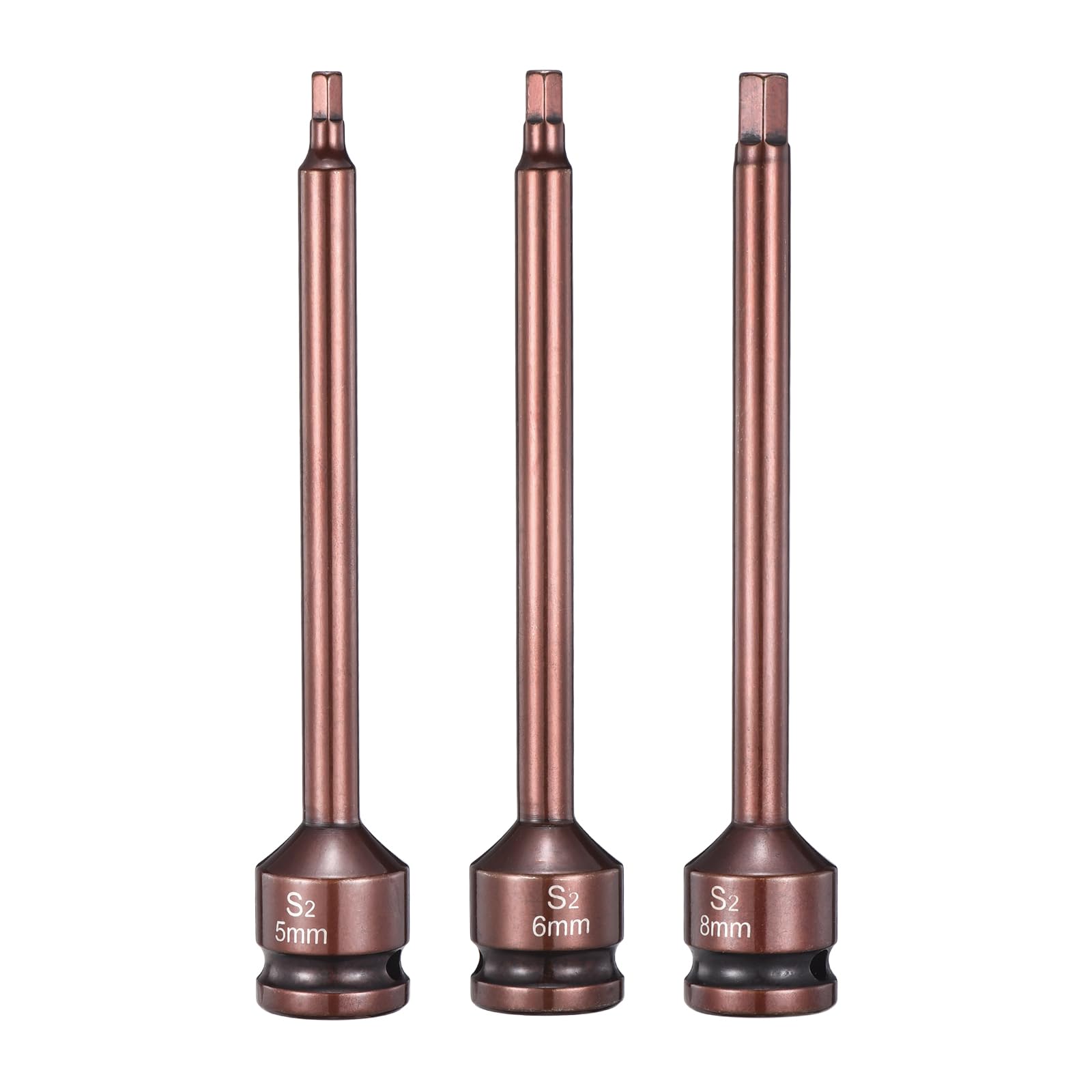 sourcing map 3pcs Impact Hex Bit Socket 1/2" Drive 5H+6H+8H (5+6+8mm) Hex Bits 6" Length S2 Steel Metric Impact Wrench Socket Adapter Tool for Automotive Repair Industrial Construction Home DIY — image 1