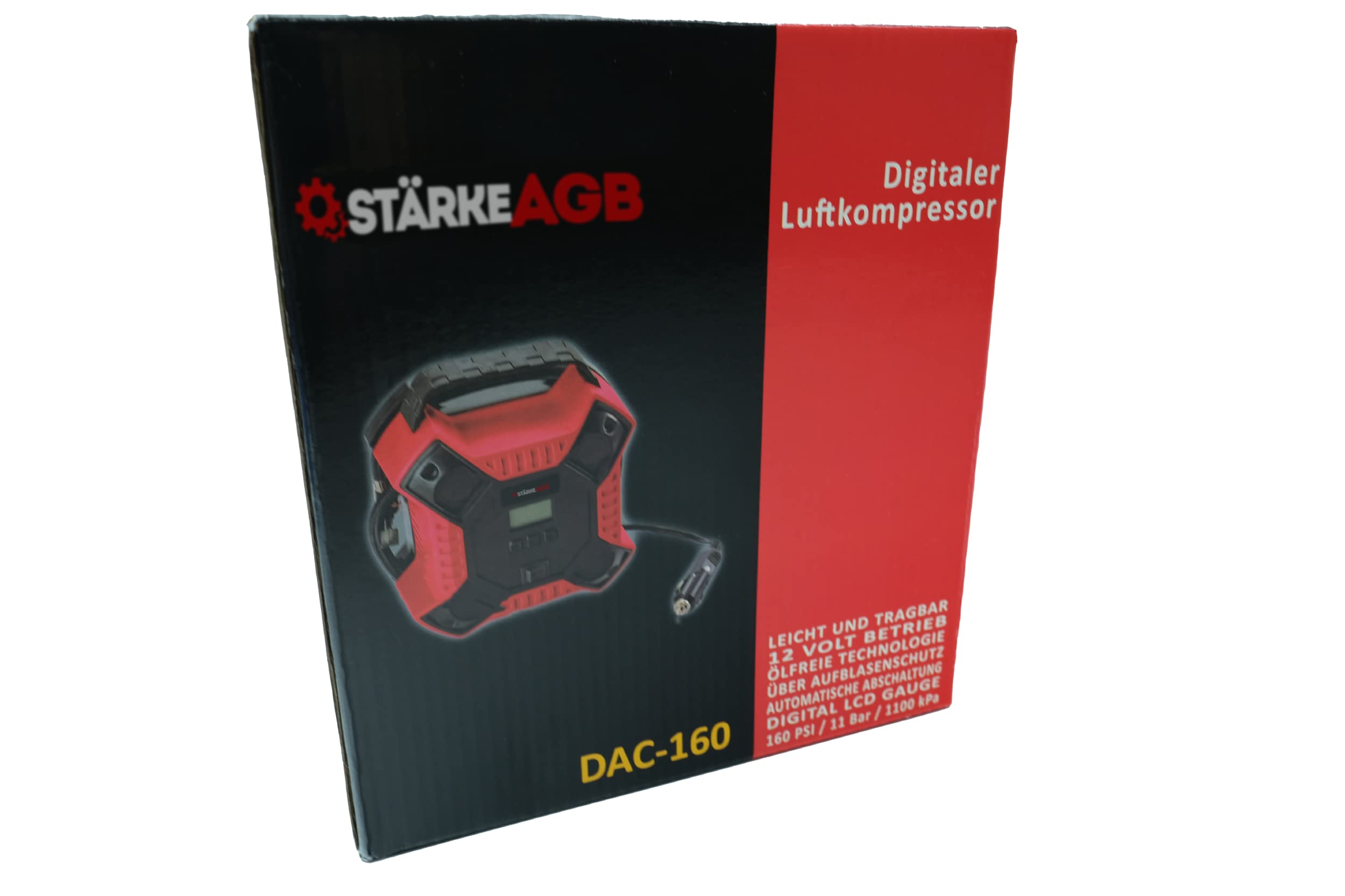 Compresseur d'air de gonflage de pneu numérique automatique HurthAG 12V, compact et portable, manomètre pour un gonflage précis 11 BAR / 160 PSI