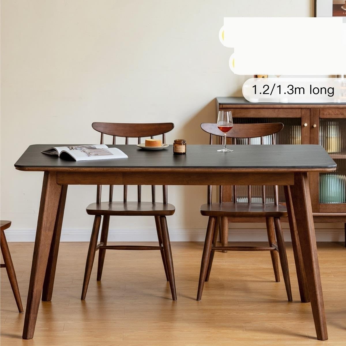 Table de Salle à Manger Table à manger en bois massif, moderne et légère, de luxe, couleur noyer, maison nordique, salon, assiette en rondins, Table à manger Table de Cuisine(1300*800*760mm)