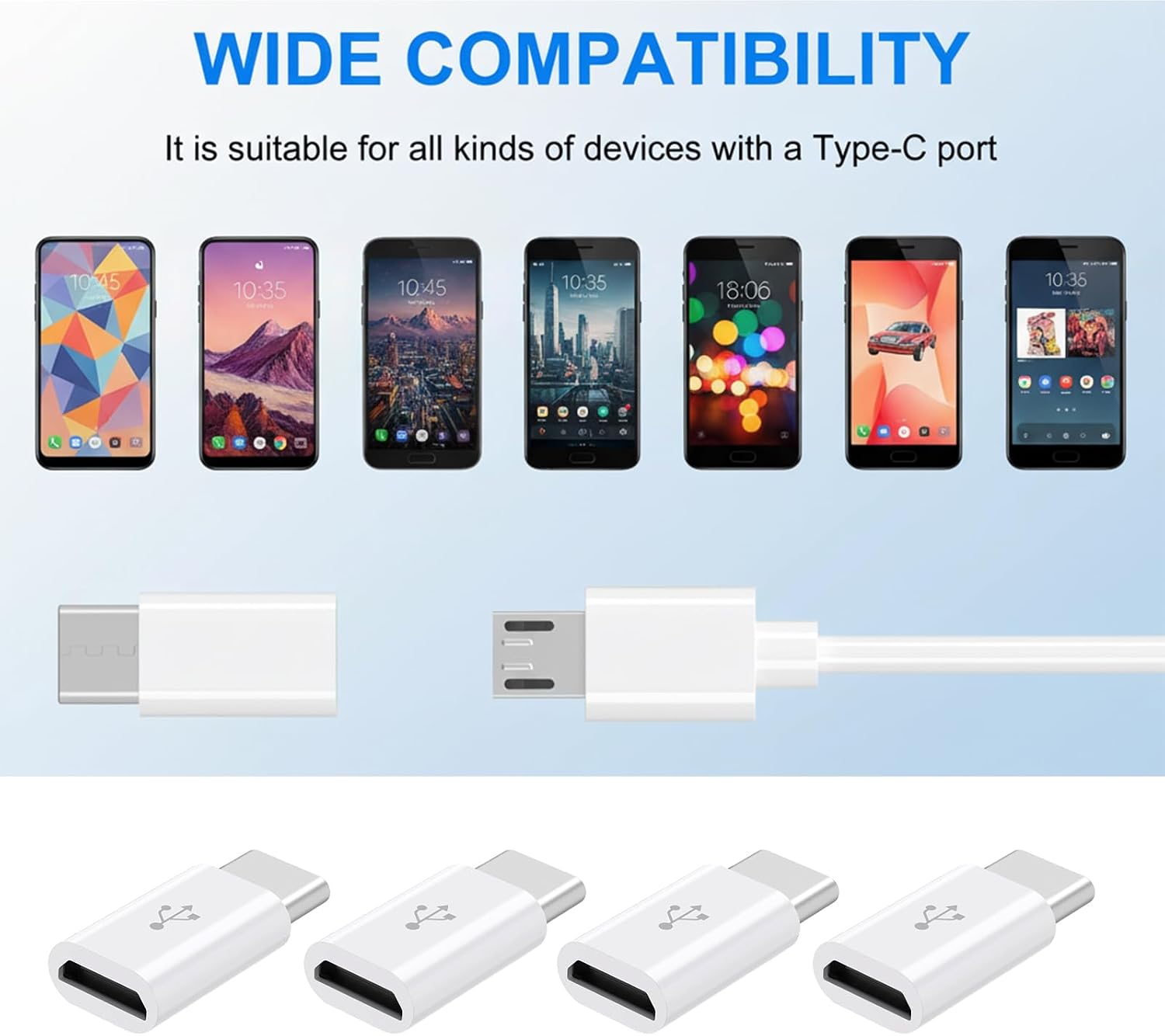Skrfren 8 Pack Micro USB to USB C Adapter, MicroUSB Female to Type C Male Adapter MicroUSB Convert Connector Support Charge Data Sync for Mobile Phone and Tablet and Micro Devices (White)