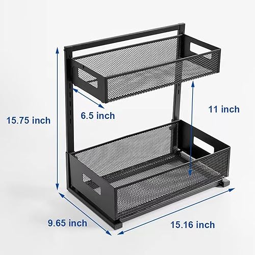 Miniatura 9 de Organizador de metal de 2 niveles para debajo del fregadero, organizador extraíble suavemente debajo del fregadero de la cocina con riel, gran