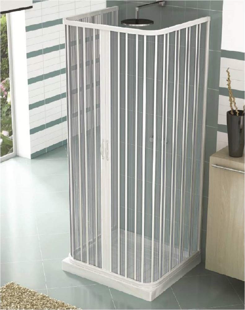 Box Doccia 3 Lati 2 Ante a Soffietto Apertura Centrale In PVC H185x 70x90x70 cm Bianco Caldoni Mars