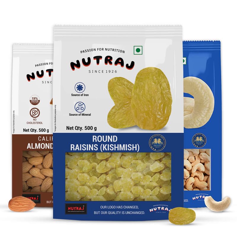 Nutraj Dry Fruits Combo 1.5kg - Almond 500g, Cashew 500g & Round Raisin 500g | Dry Fruits | Badam Giri | Kishmish | Kaju | Pack of 3 (B0CP2JL2BP) Amazon Price History, Amazon Price Tracker