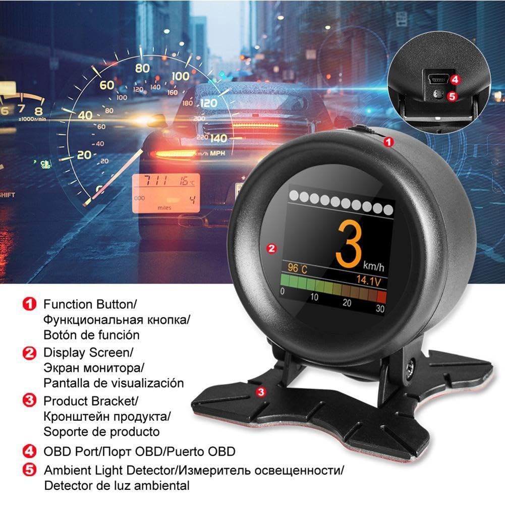 Head Up Display Pantalla de visualización frontal HUD Medidor de velocidad de voltaje Pantalla de visualización frontal electrónica Reemplazo Indicador digital de temperatura del agua Accesorios for a