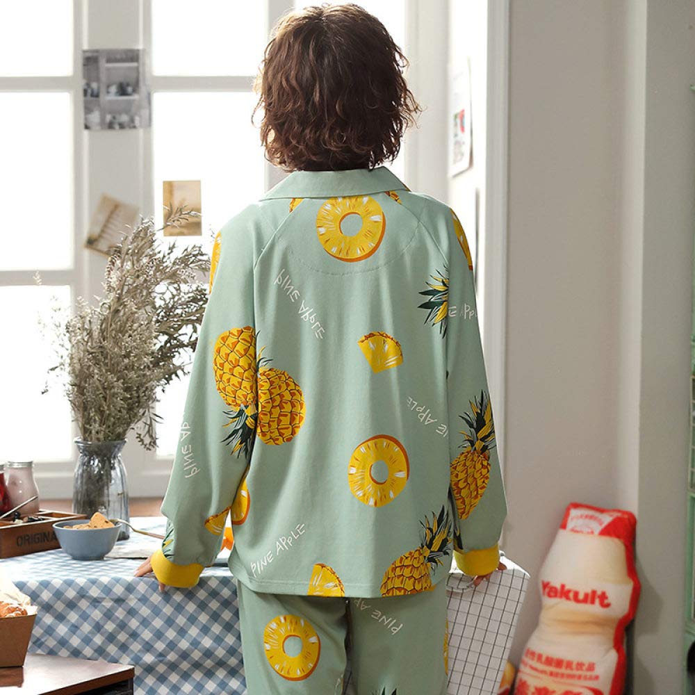 YUHOOE Conjunto De Pijamas De Mujer,Conjunto De Pijama De Manga Larga Algodón Estampado De Piña Lindo Botones Ropa De Dormir Tops & Bottom Pjs Set Nightwear Loungewear For All Seasons, Verde, M