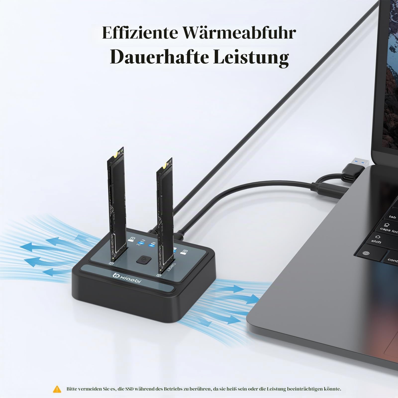 M.2 NVMe/SATA SSD Cloner, M.2 Duplikator 2-Bay Festplattengehäuse, werkzeuglos 20Gbps USB3.2 Gen 2X2 Festplattenleser für NVMe SATA SSD Unterstützt Offline Clone, UASP und Trim