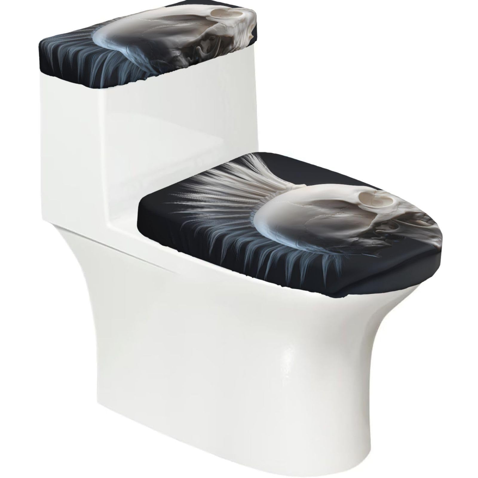X Psblty White Punk Skull Toilet Seat Cover Set 2 Piece Bathroom Decor Toilet Lid Cover With Tank Top Cover Stretch Fit Soft Fabric For Home 15-21 Inch