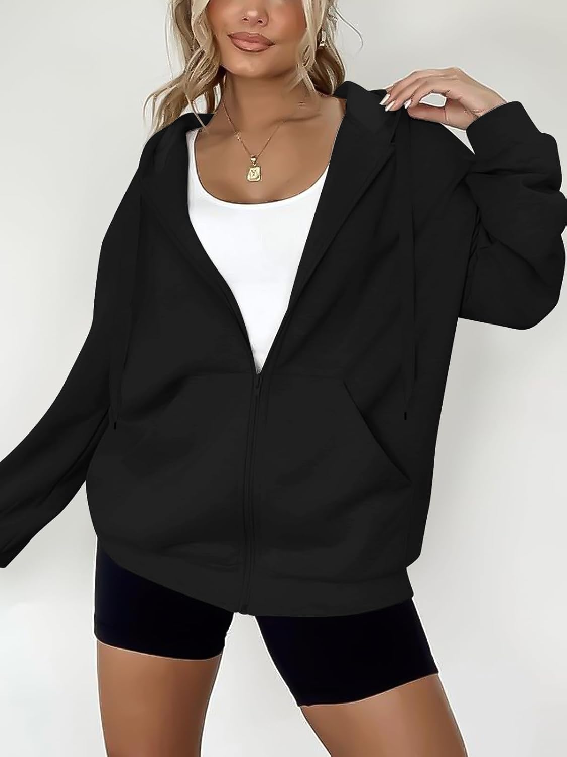 Women's Oversized Lightweight Hoodies for Women Full Zip Up Long Sleeve Drawstring Jackets - Image 5