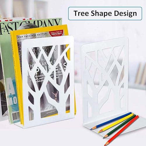 Miniatura 7 de Sujetalibros, sujetalibros para estantes, sujetalibros, extremos de libros para libros pesados, soporte de metal blanco para estante de libros