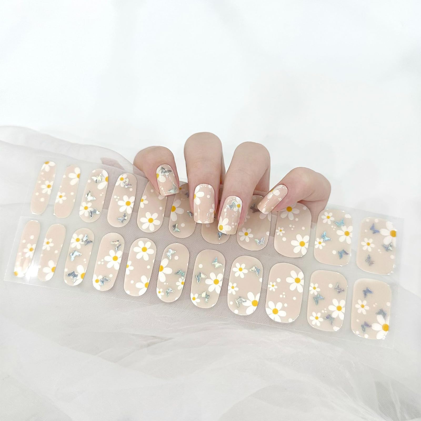 20 UV-Gel-Nagelaufkleber Mit Blumen & Schmetterlingen – Halbgehärtet, Selbstklebend, Für Maniküre Zu Hause