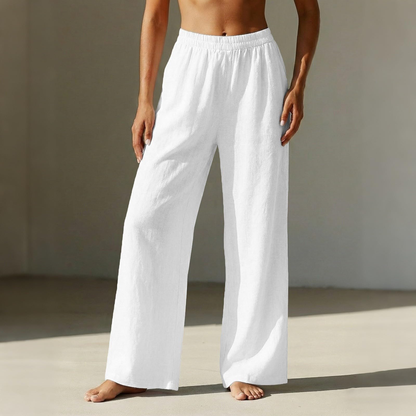 Pantaloni Lino Donna Estivi Casual Pantaloni Leggeri Larghi con Coulisse Gamba Dritta Pants da Spiaggia in Cotone Taglie Forti per Yoga Eleganti Estivi Pantalone per Sport Vacanze Spiaggia S-4XL