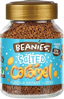 Beanies Instant Coffee with Salted Caramel Flavour, 400g (50g x 8 Pack) - Freeze-Dried Granules, Quick & Easy to Brew, Premium Taste,Rich in Flavour, Low-Calorie, Sugar-Free, Vegan