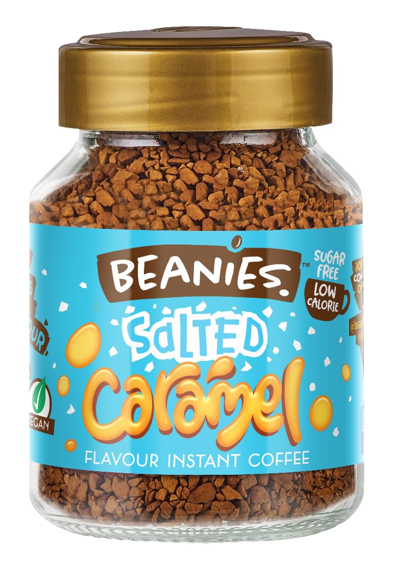 Beanies Instant Coffee with Salted Caramel Flavour, 400g (50g x 8 Pack) - Freeze-Dried Granules, Quick & Easy to Brew, Premium Taste,Rich in Flavour, Low-Calorie, Sugar-Free, Vegan
