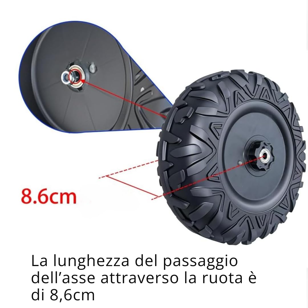 Kit 4 Ruote in Gomma PU Universali per Auto Elettriche per Bambini – Con Adattatore a 6 Punte, Cuscinetto Integrato, Silenziose e Antiscivolo, Compatibili 12V e 24V