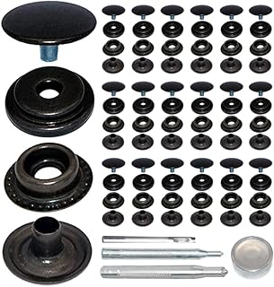 18Sets 15mm Stainless Steel Fastener Snap Press Stud Button with Punching Tools Kits for Coats Bags Leathers Marine Boat Canvas Silver Line 24 Gunmetal Black