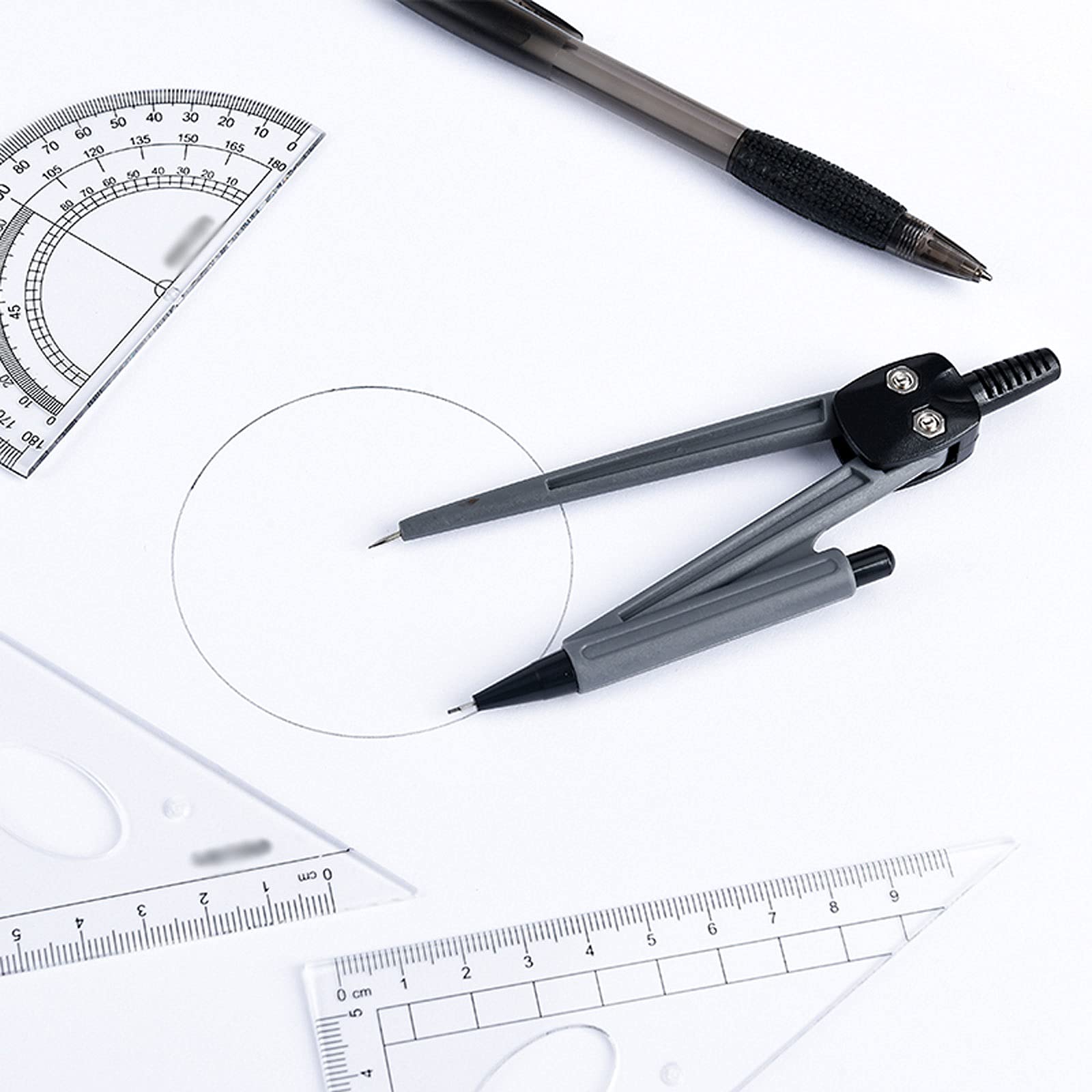 Mathe-Geometrie-Set, 8-teiliges Zirkel-Set, Kompass, Winkelmesser-Set, Mathe-Kompass mit Winkelmesser, Lineal, Stift für mathematische Geometrie, schwarzes Geometrie-Set