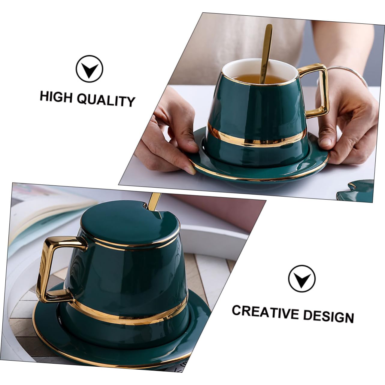 OUNONA Tazze da Caffè in Ceramica Tazza da Tè Piattino Tazze da Caffè e Tè per Uso Domestico e Ufficio Adatte Bevande Calde e Fredde