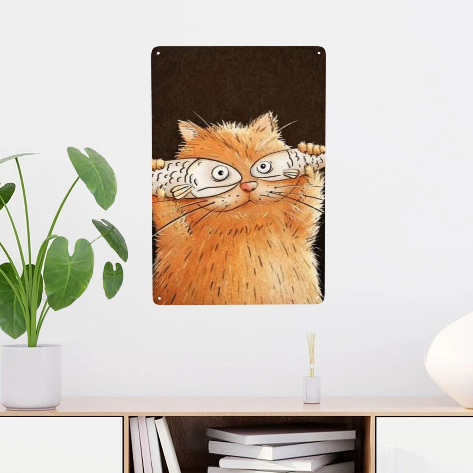 Amazon.co.jp: メタルプレート 面白い 猫と魚 ネコ柄 アニメ ブリキの