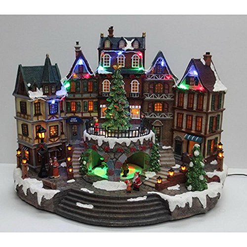 12.5 in. Animated Holiday Downtown, LED Lighted Animated Snowy Christmas Village House Scene