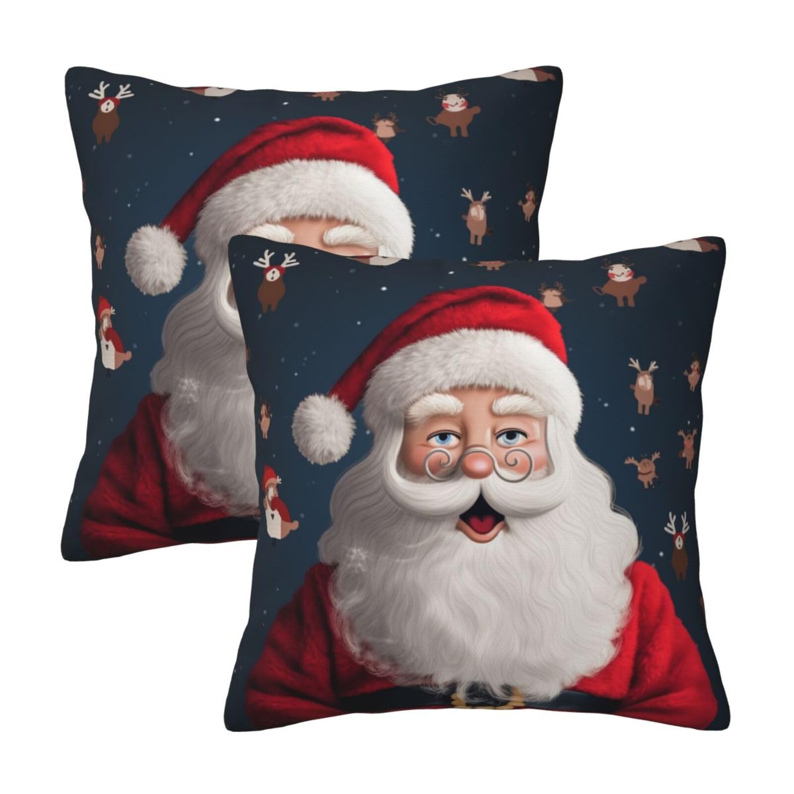 Santa Claus Christmas Throw Pillow Cases 2 Pack Square Pillowcases Soft Pillow Protectors for Couch Livingroom Sofa Bed Office Car,30x30 CM