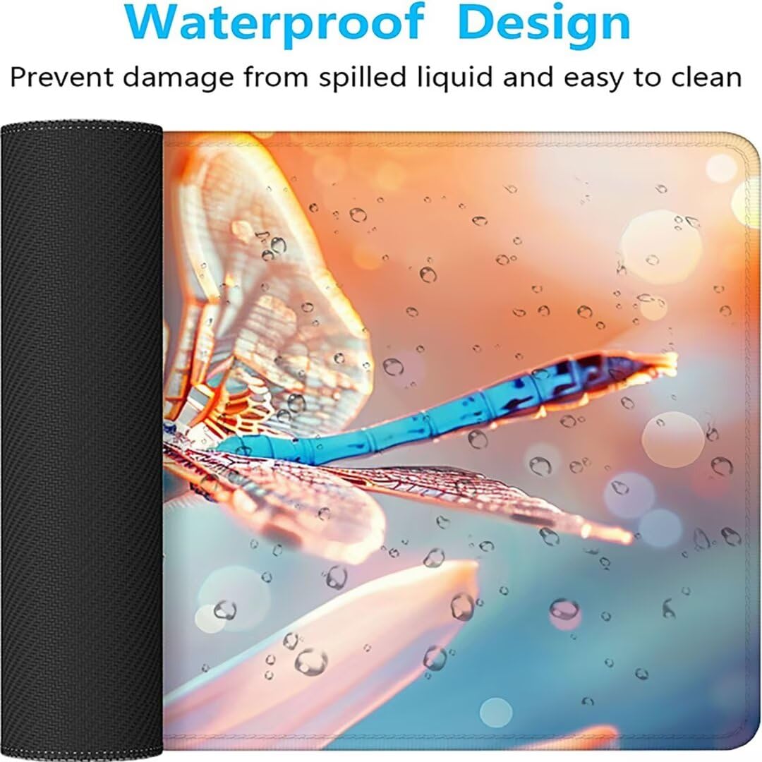 Tappetino rettangolare esteso 1200 x 600 x 3mm per mouse da gioco, Base in Gomma Antiscivolo, idrorente, resistente con cuciture anti-sfilacciamento Bianco Libellula