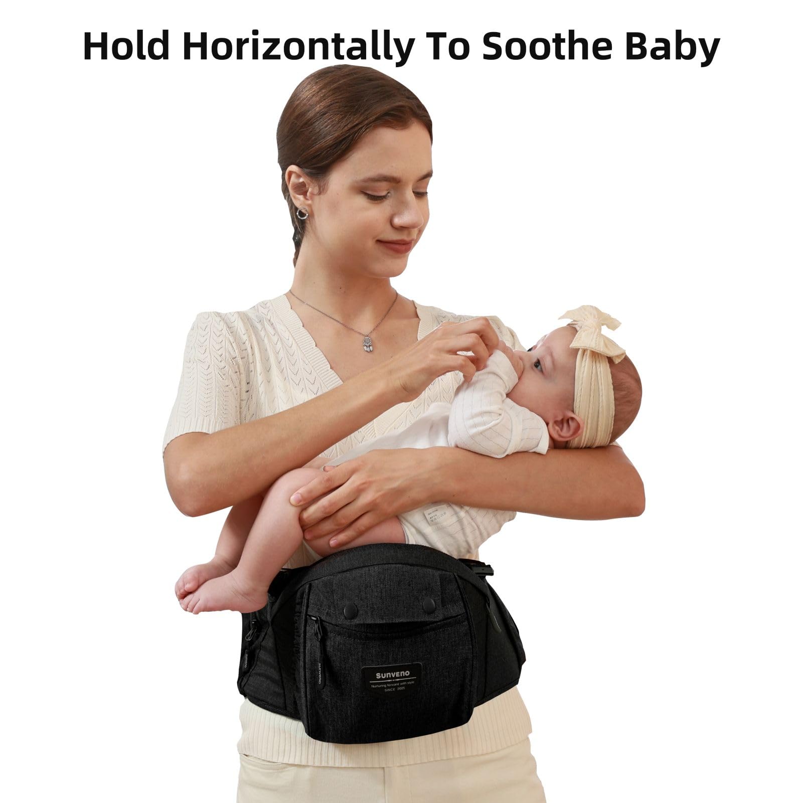 SUNVENO - Ergonomiczne, miękkie bawełniane nosidełko 6 w 1, noworodkowe siedzisko biodrowe dla domu, na zewnątrz, podróż, 6-36 miesięcy, niemowlęta i dzieci, czarny