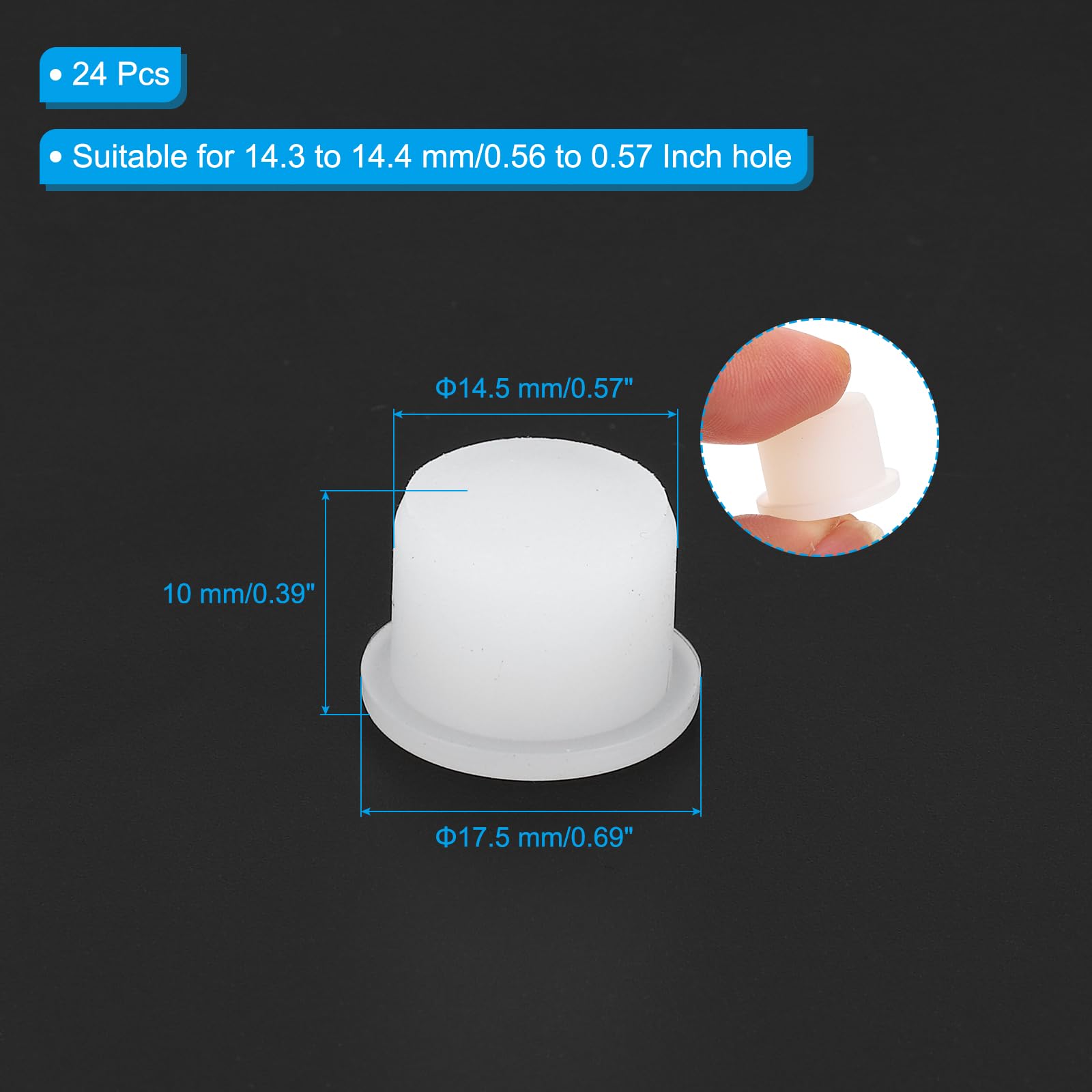 MECCANIXITY Silicone Rubber Solid Plug Soft Flexible Stoppers T-Shaped Silicone Plugs for 14.3 to 14.4mm Hole White 24 Pieces
