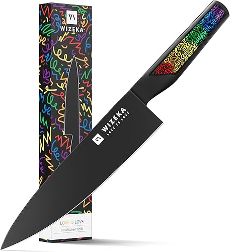 WIZEKA Cuchillo de cocinero 8 pulgadas Cuchillo de cocina extremadamente afilado acero inoxidable de alto carbono de espiga completa cuchillo de