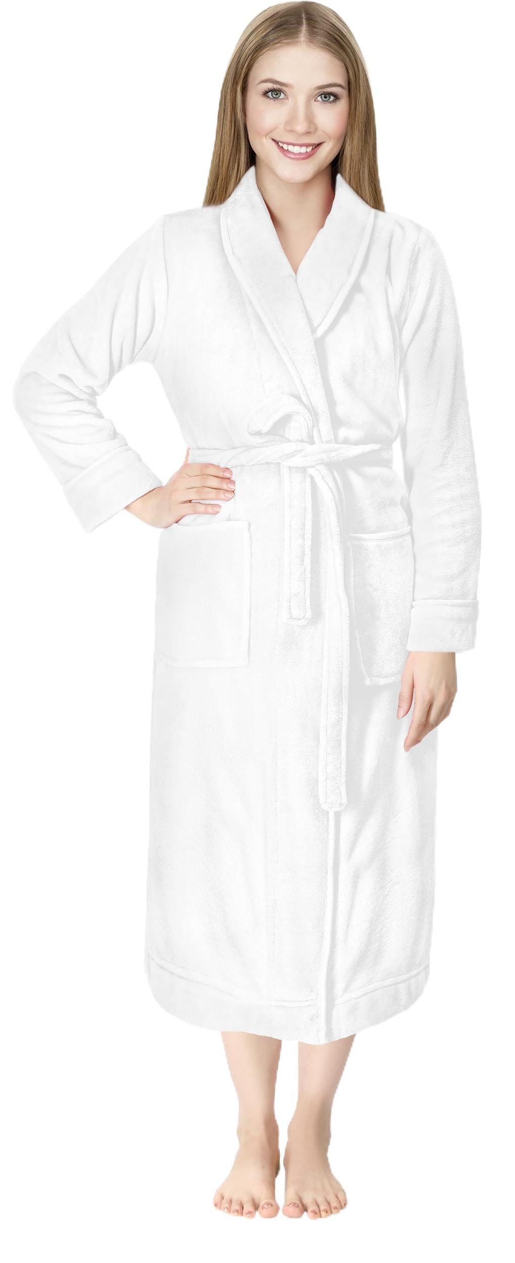 NY ThreadsWomen Fleece Shawl Collar Bathrobe - Plush Long Robe