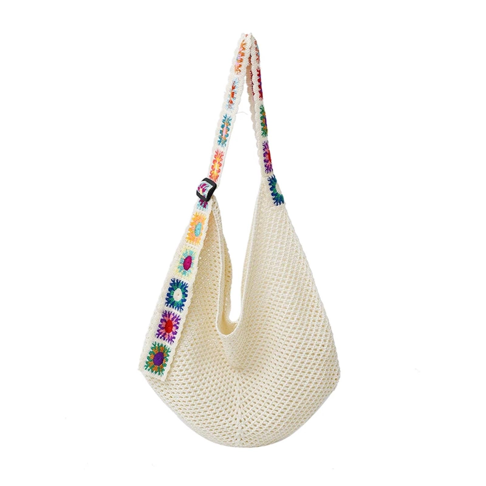 Bolso Ganchillo Flores Bolso de mano tejido hueco, fresco y veraniego: gran capacidad, de un solo hombro, ideal for ocio y vacaciones.