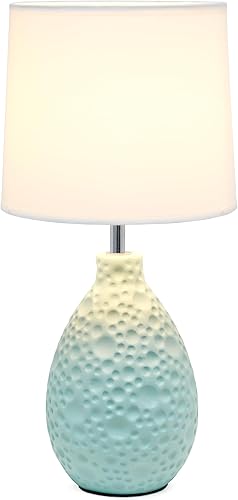 Miniatura 2 de Simple Designs LT2003-BLU-LB Lámpara de mesa ovalada de cerámica de estuco texturizado de 14.17 pulgadas con bombilla LED, azul