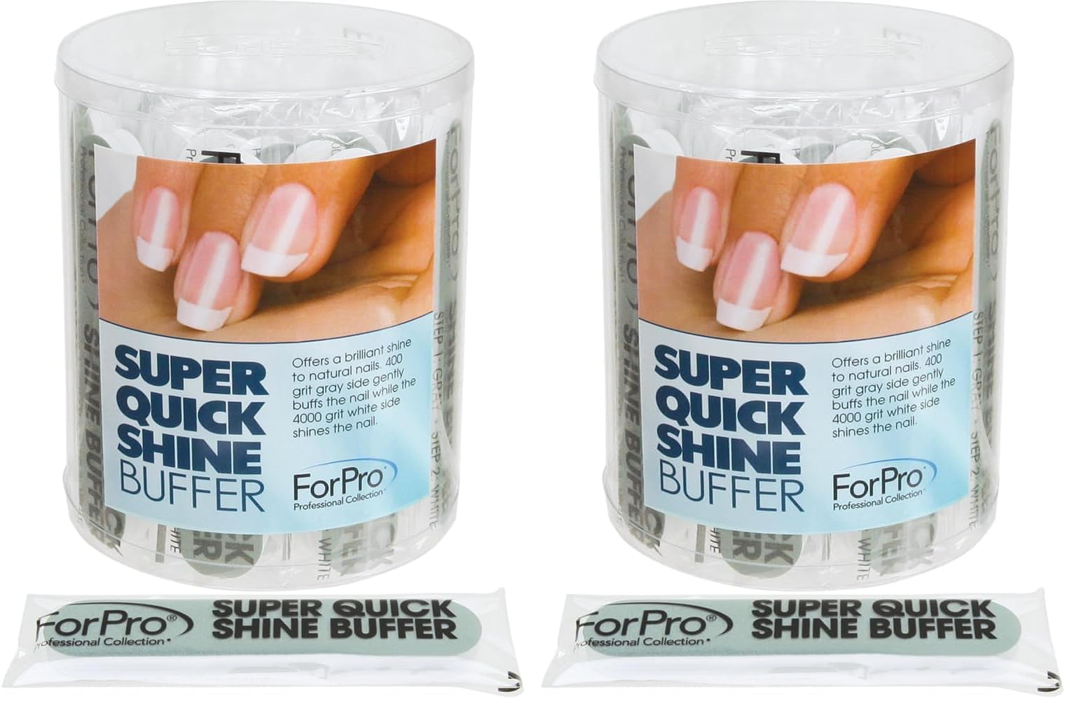 ForPro Professional Collection Super Quick Shine 2 Yönlü Tampon, Yeşil 400/Beyaz 4000 Grit, Çift Taraflı Manikür ve Pedikür Tırnak Tamponu, 8,89 cm U x 190,54 cm G, 25 Adet (2 paketi)