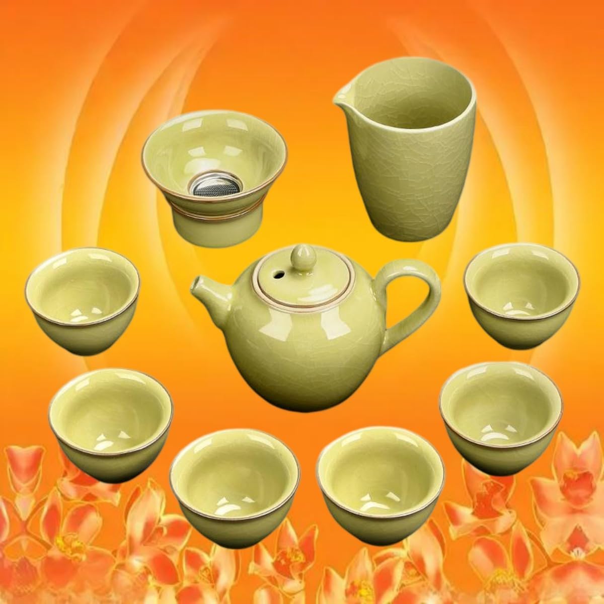 10头御黄美人茶具 Glass Tea Cup,Ceramic cup Set,Zi Sha Tea Cup,Ceramic Teapot,Purple Clay Tea 日式功夫茶具套装家用 陶 Ceramic Coffee Mugs Set,Microwave & Dishwasher Safe,Gift for Man and Women