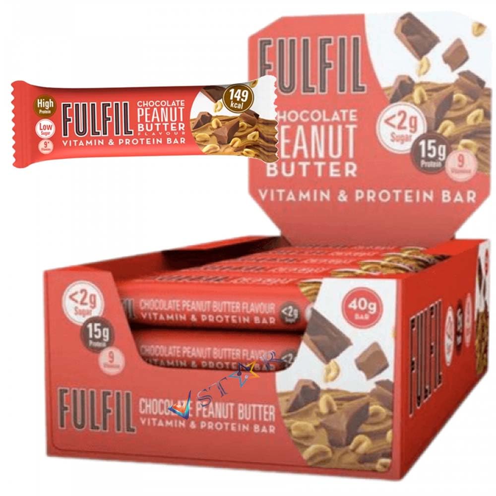 Fulfil Peanut Butter,Salted Caramel,Peanut & Caramel Flavour Vitamin & High Protein,Low Sugar Chocolate Bar 40g (Pack of 15, Peanut Butter Flavour)