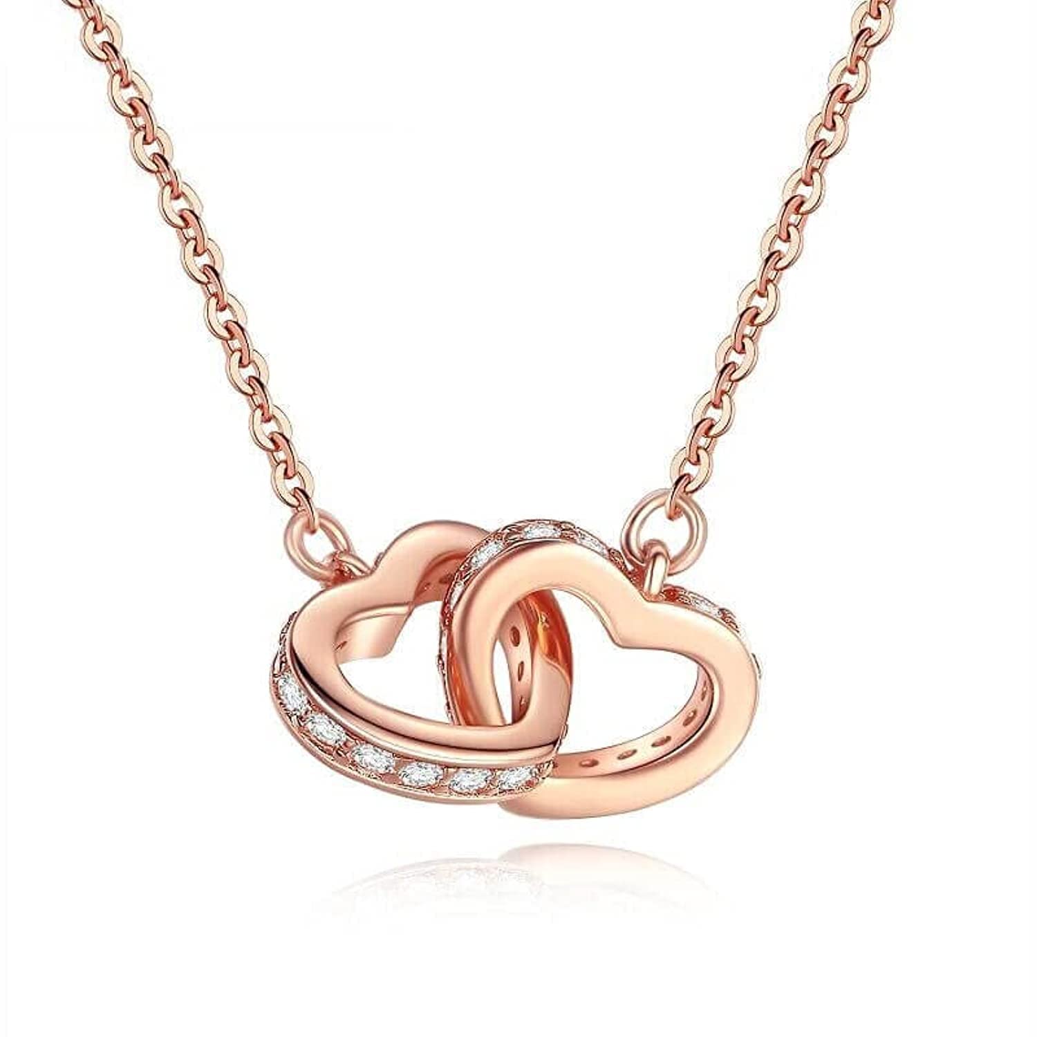 Fashion Crystal 18K Gold Plated 925 Sterling Silver Double Heart Pendant Necklace for Women Gift Packing J.Rosée Fashion Jewelry DZ003