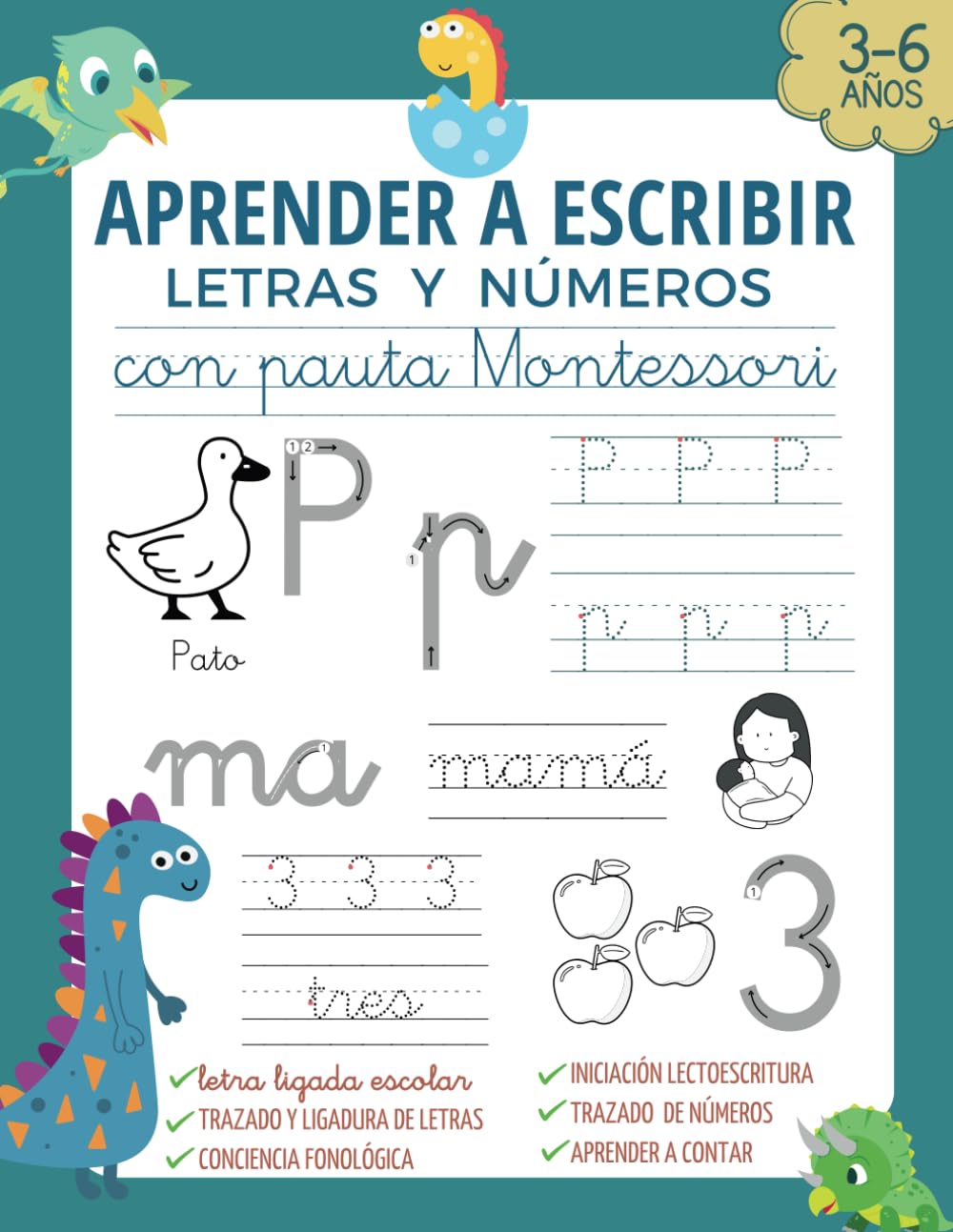 APRENDER A ESCRIBIR LETRAS Y NÚMEROS CON PAUTA MONTESSORI: Caligrafía iniciación a lectoescritura niños de 3 4 5 6 años . Libro de escritura letra ... divertidas para niños de 3 a 6 años)