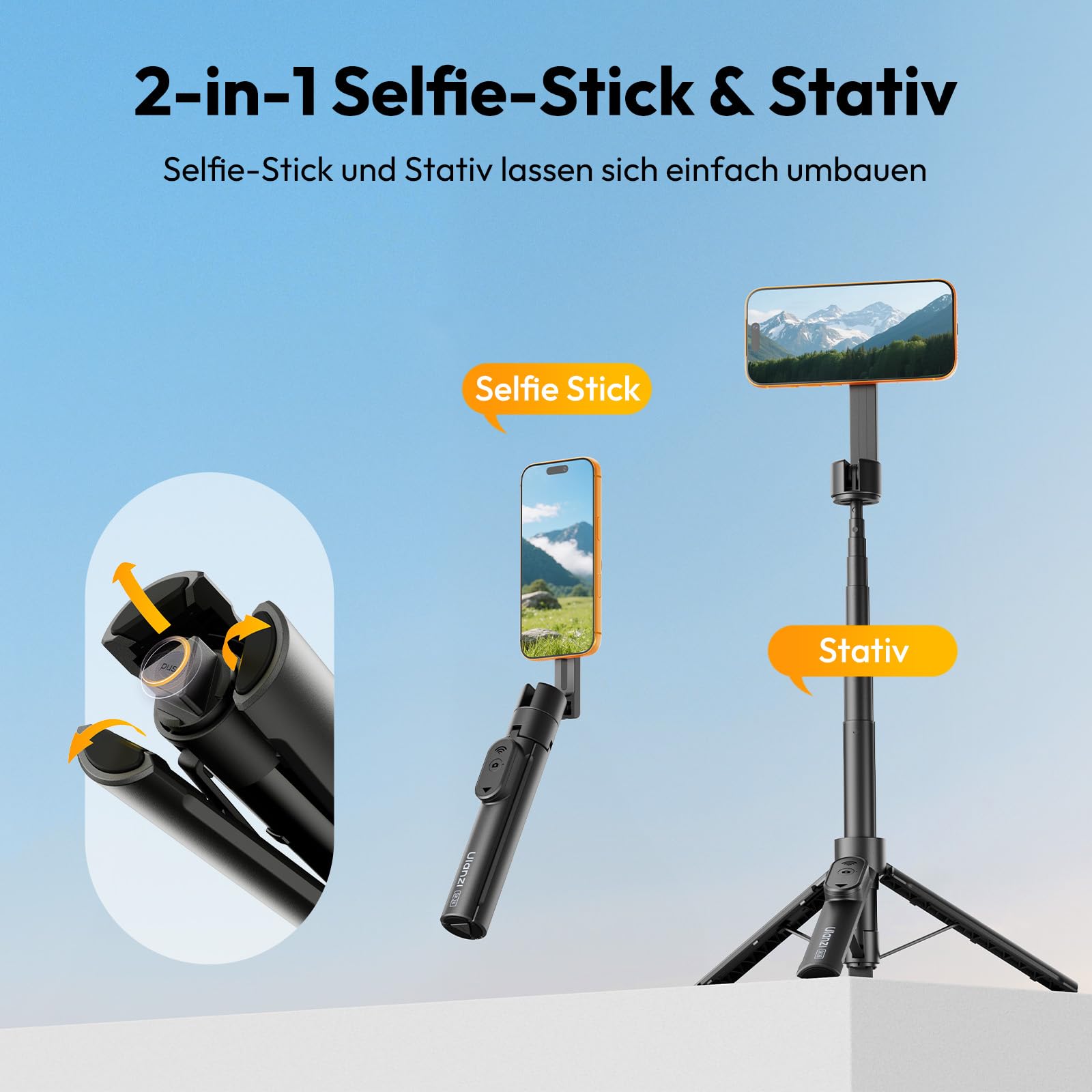 ULANZI SK26 Magnetisches Selfie Stick Stativ 113cm | 15N Starker Magnet, Ein-Klick-Öffnung, Ausziehbares Mini Tripod für Magsafe,200° Neigbar,10m Fernbedienung,Kompatibel mit iPhone 17-12 für Vlogging