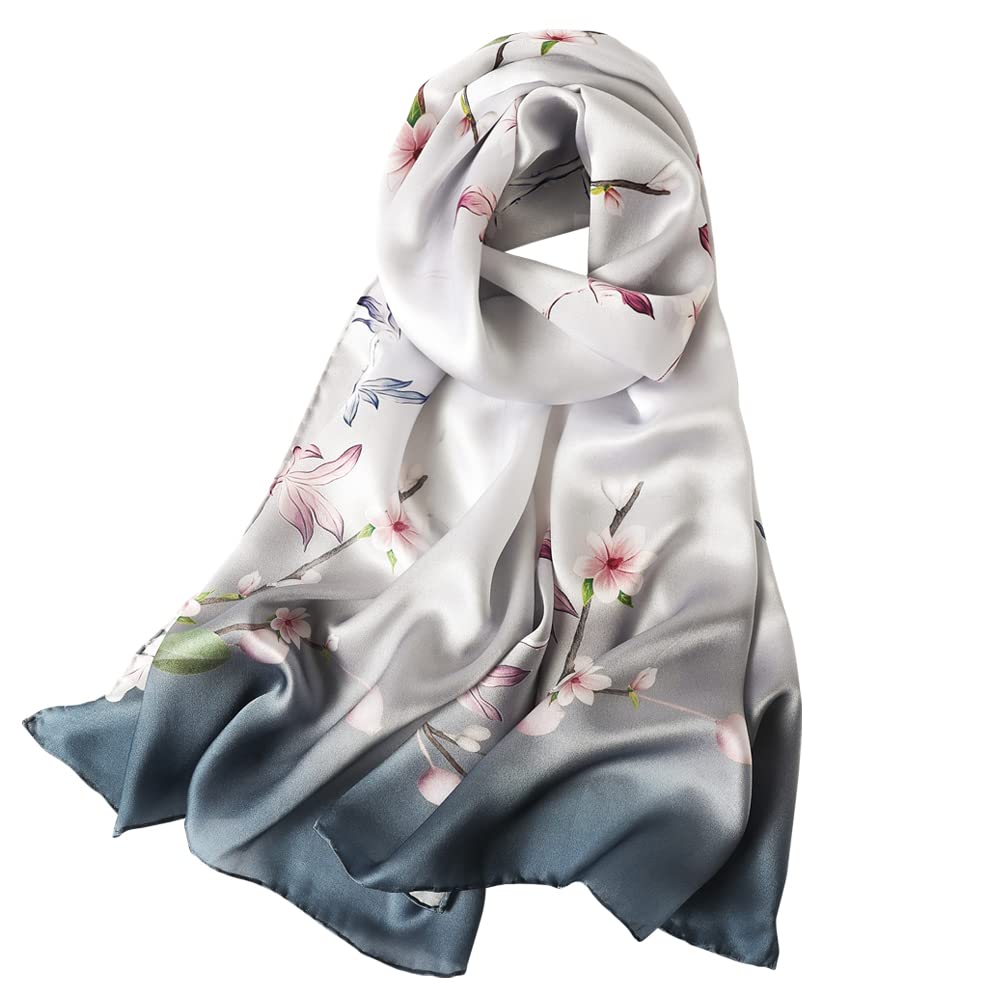 STORY OF SHANGHAI Sciarpa di 100% Seta da Donna Foulard Chiffon con Fantasie Orientale Semi-Trasparente