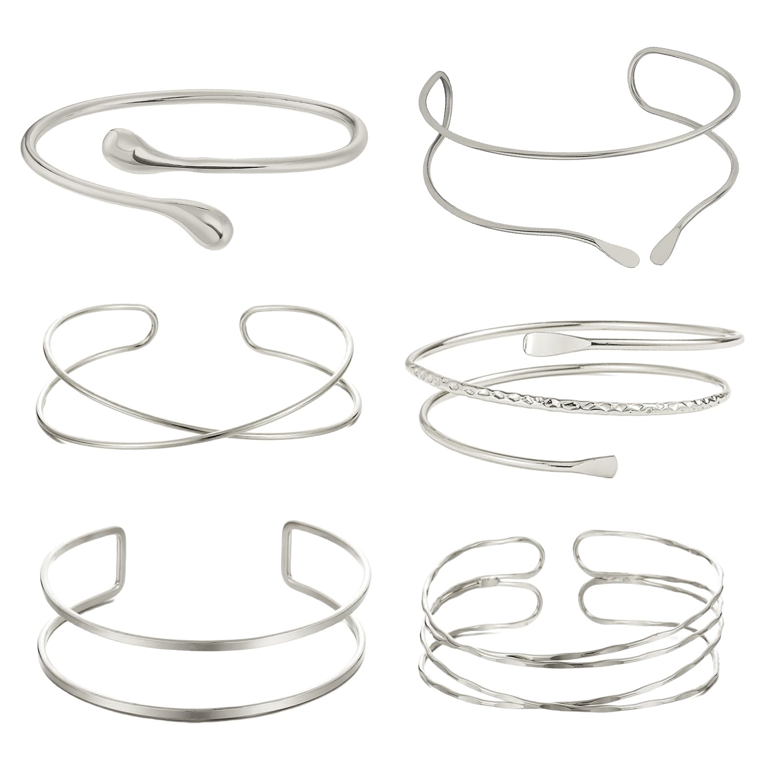 Yeomju Yeomju Set de brazaletes de Plata para Mujer, 6 Piezas Ajustables, diseño Minimalista para Fiestas y Ocasiones Especiales