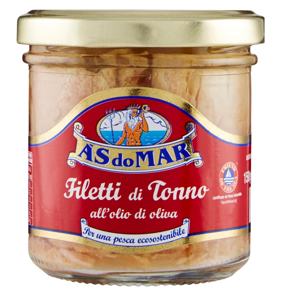 Italian Gourmet Filetti di Tonno in Olio d'Oliva Glas Thunfisch 12 x 150g | Tranci teneri e proteici, nachhaltig gefangen, perfetti per insalate, Gesamtnettogewicht 1,8 kg + Kostenlos Polpa 400g