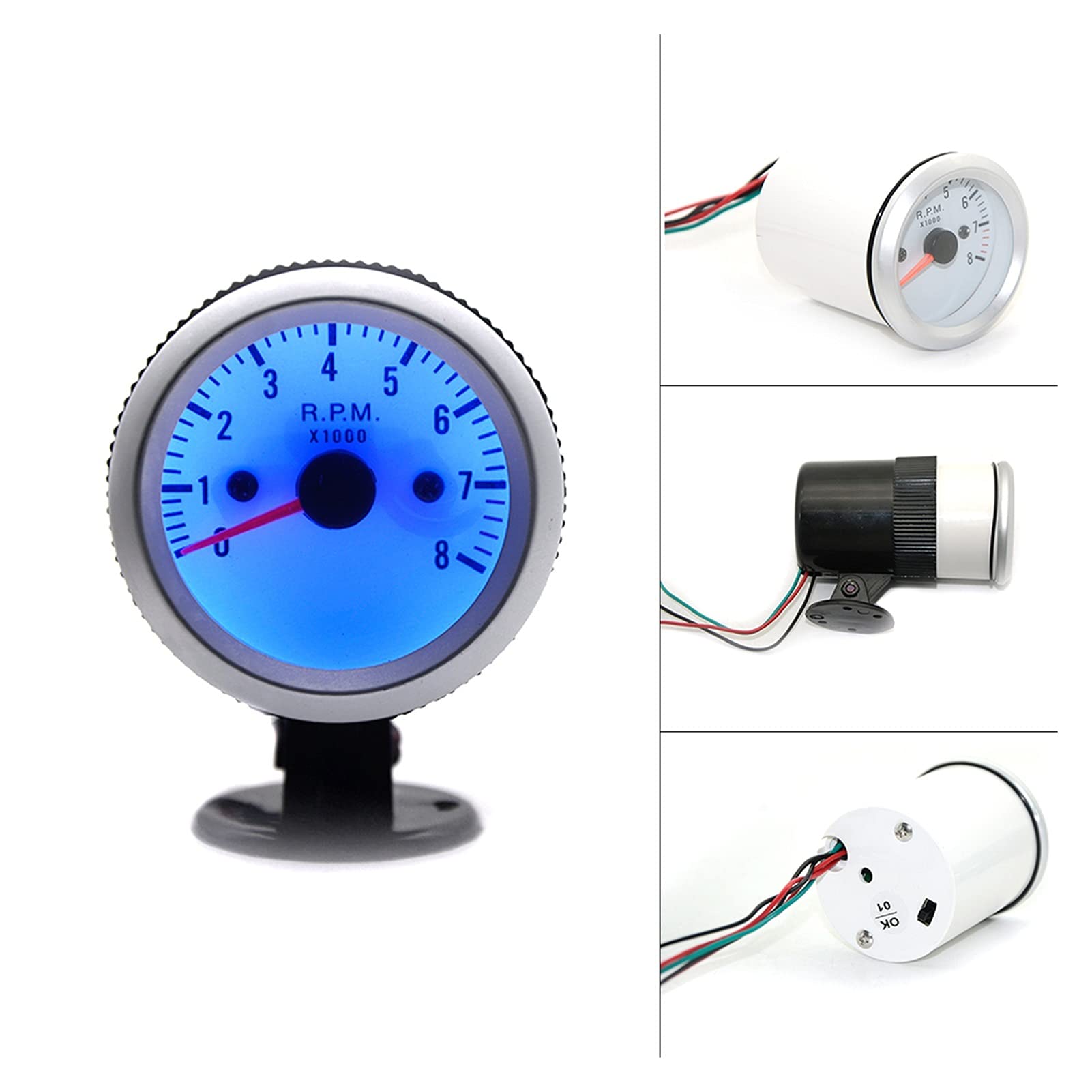 Analógico LED Azul de 52mm RPM para 12Volts, 4/6/8 Cilindros y Gasolina.