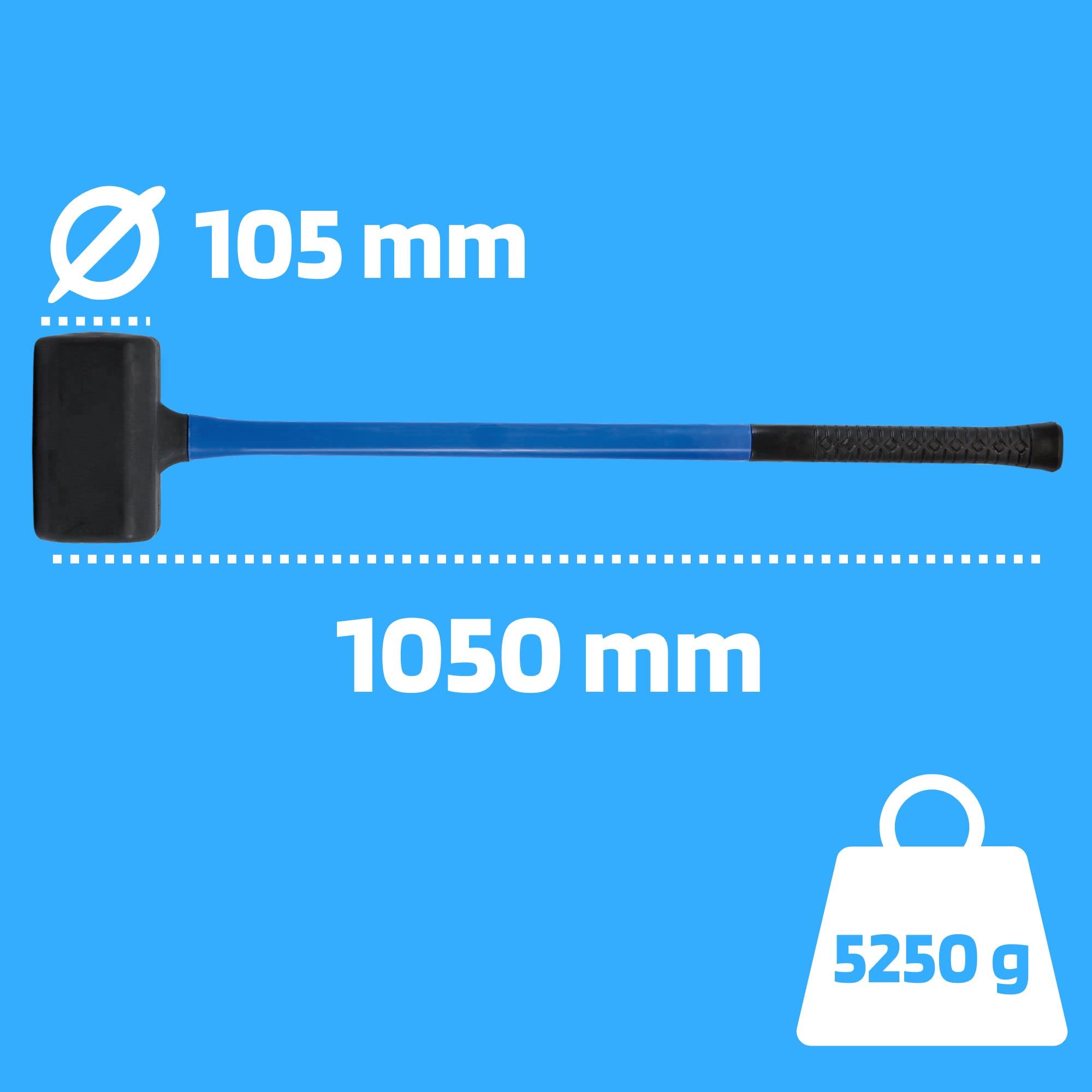 SW-Stahl 51115L Młotek Bezwładnościowy 5,250 g, Bez Odrzutu, 105 mm | Gumowy młotek ochronny z trzonkiem z włókna szklanego, wypełniony stalą, idealny do felg i prac w warsztacie