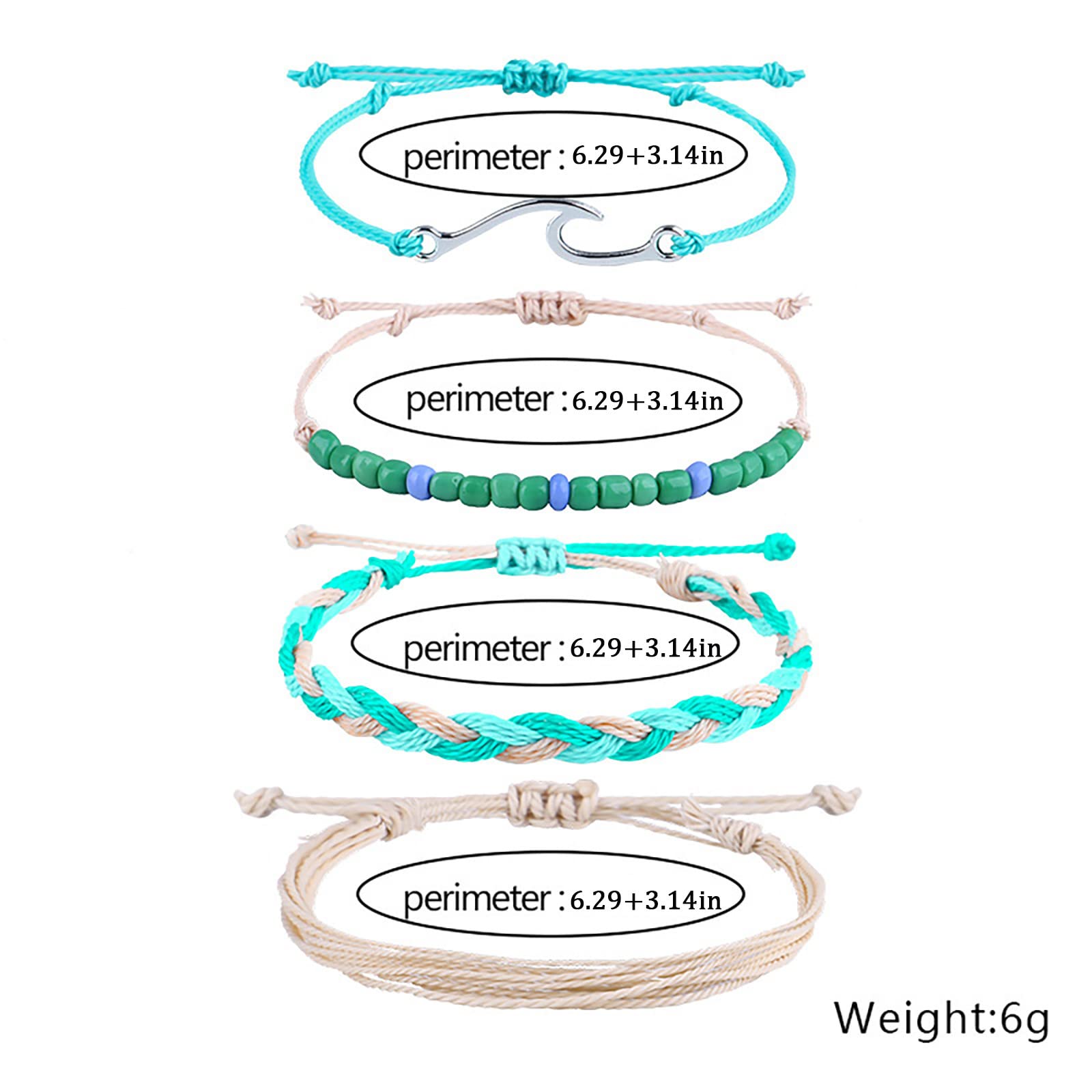 Bracciale impermeabile con corda per ragazze estate onda