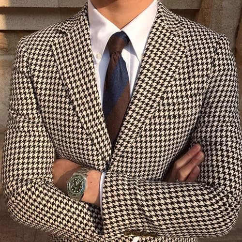 Men's Suit Two Pieces Houndstooth Jacket Solid Pants Single Breasted Button Tuxedos for Casual Banquet2